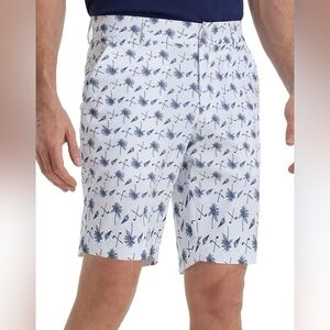 MAELREG 9" White Lightweight Summer Golf Shorts w Blue Hawaii Print  - Size 34